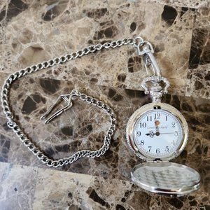 New Louis Richard Pocket Watch Train Style Men’s fashion silver tone w/ Chain!